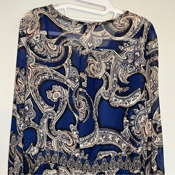 WHBM Womens Parsley Long Sleeve Midi Dress Flowy Sz 10 Waistband Lined - Picture 11 of 12